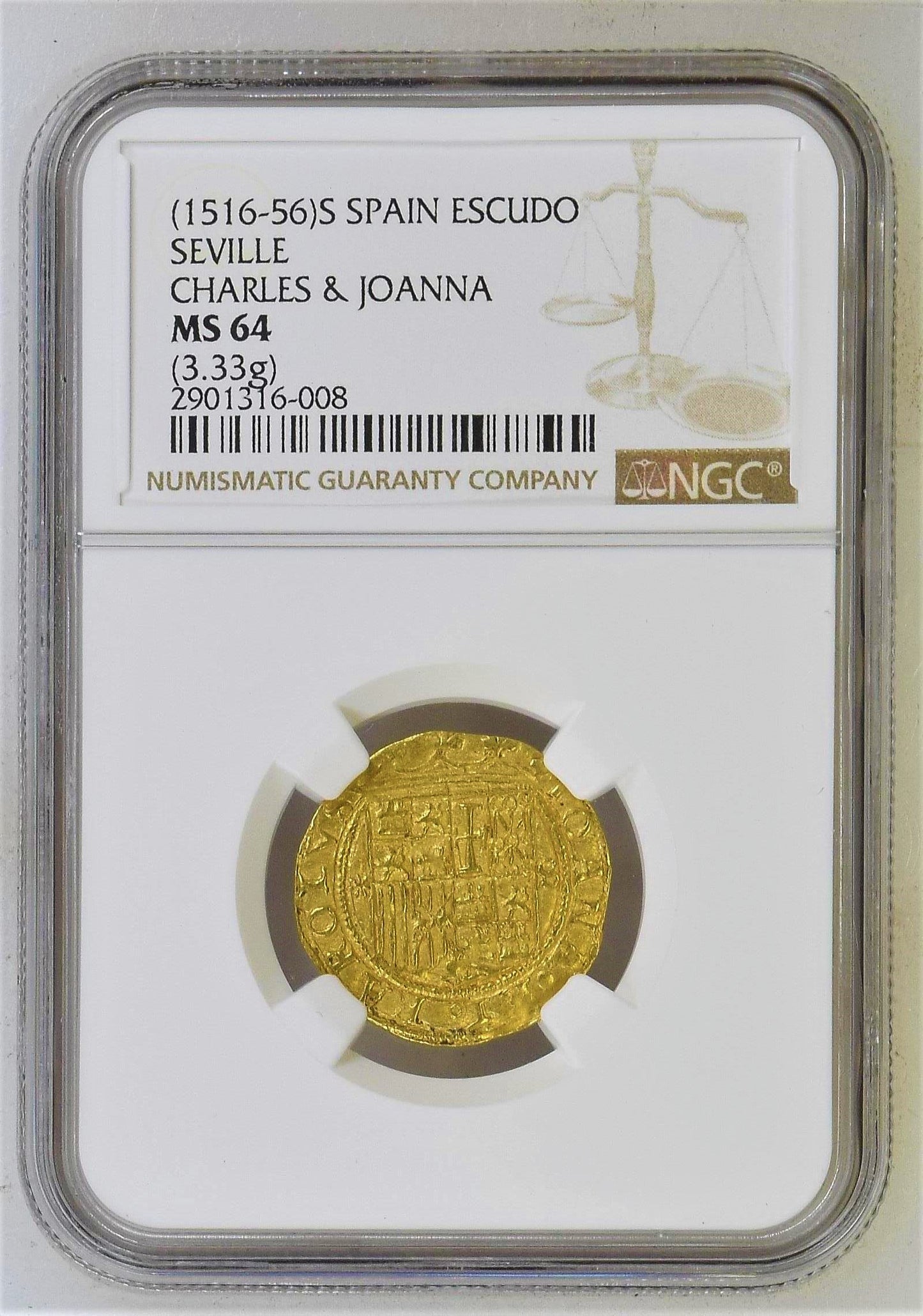 1516-1556 Seville 1 Escudo NGC MS-64 Tied for Finest Known!