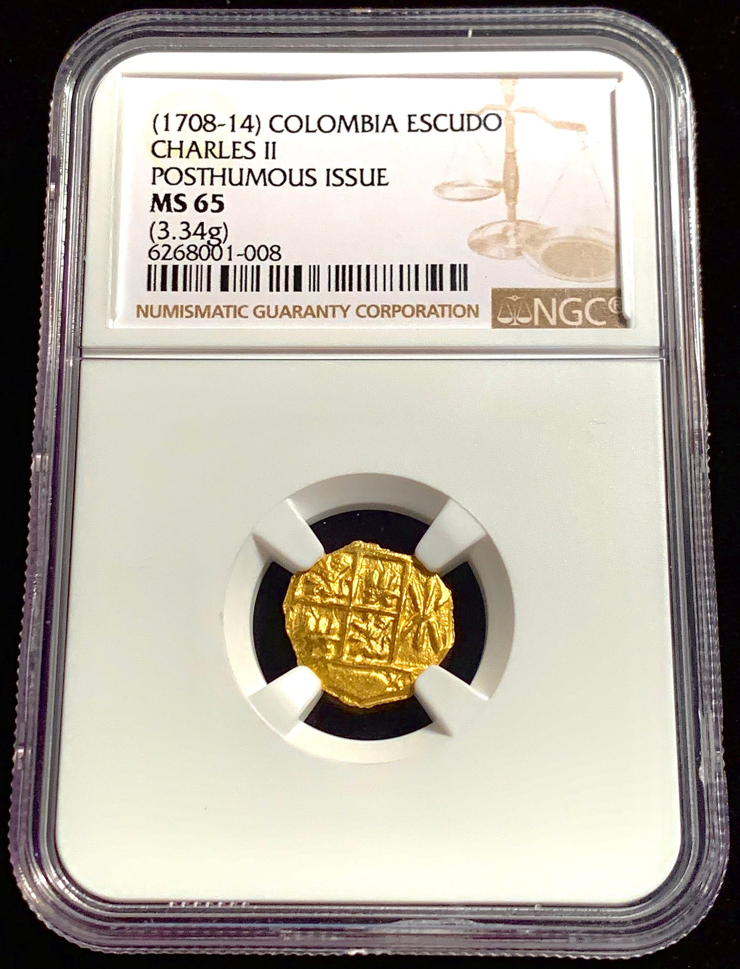 1708-1714 Columbia 1 Escudo NGC MS-65 Finest Known!