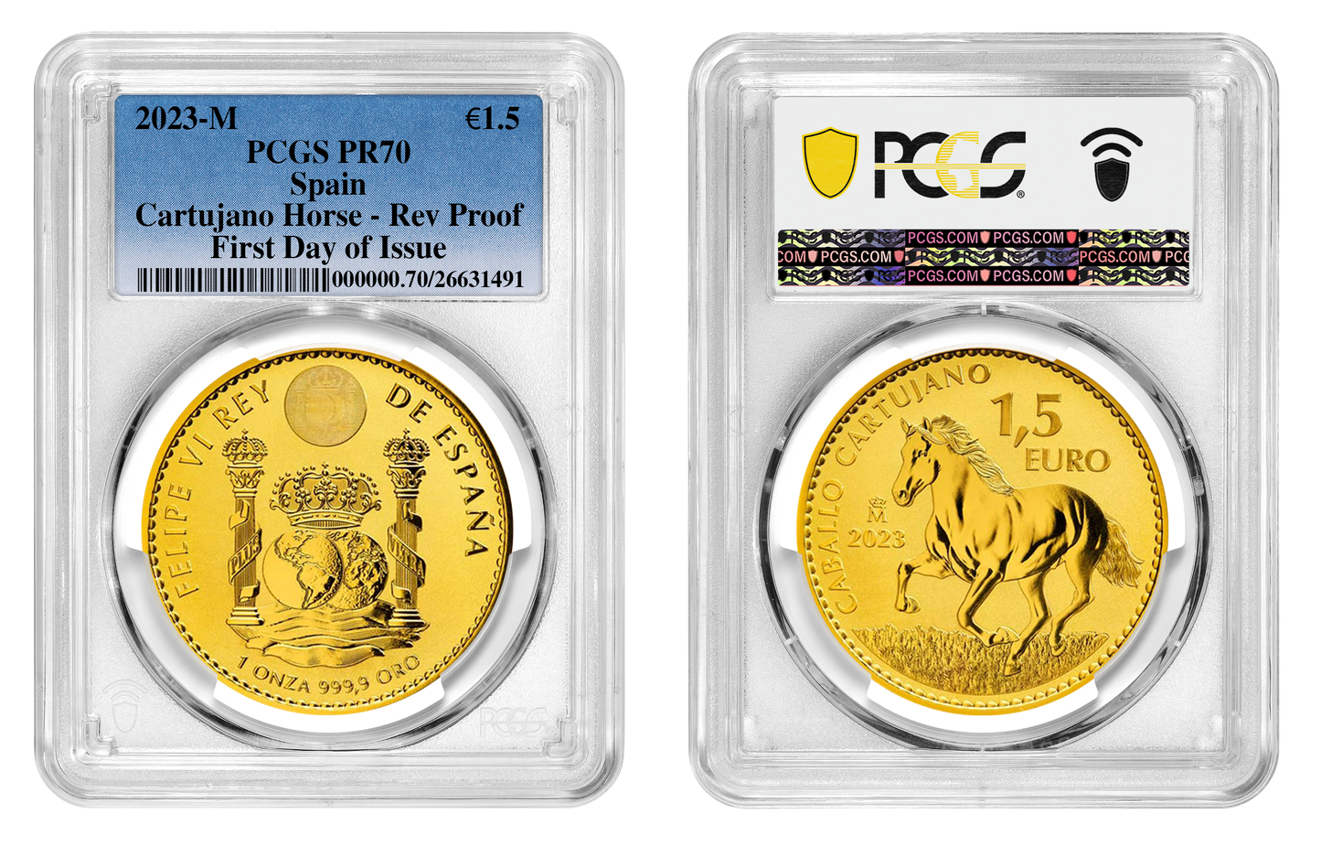 2023-M Spain Cartujano Horse First Day of Issue Reverse Proof PCGS PR70