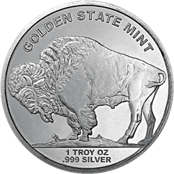 1 OZ SILVER ROUND BUFFALO GOLDEN STATE MINT