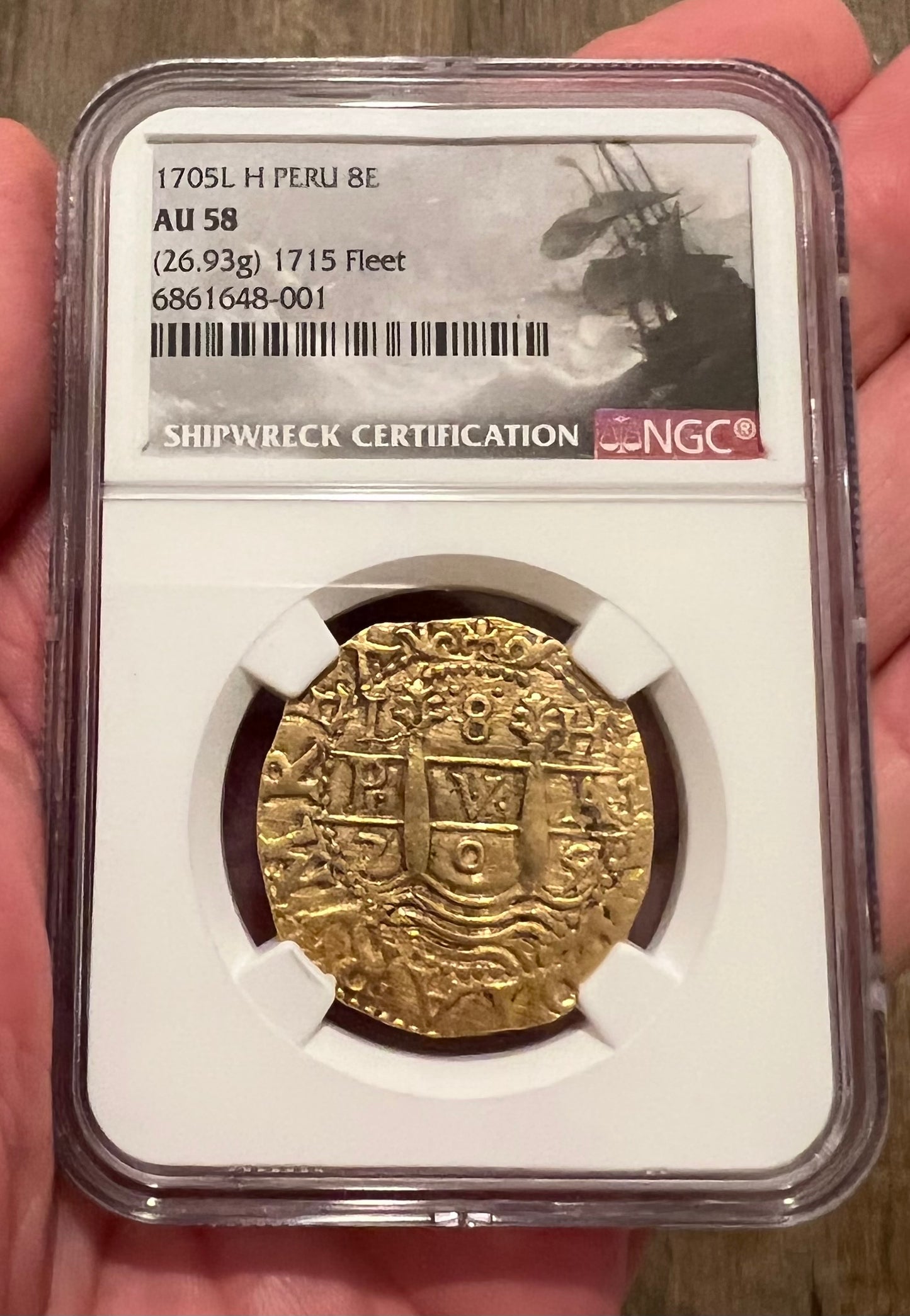 1705L H Peru 8 Escudo 1715 Fleet NGC AU58