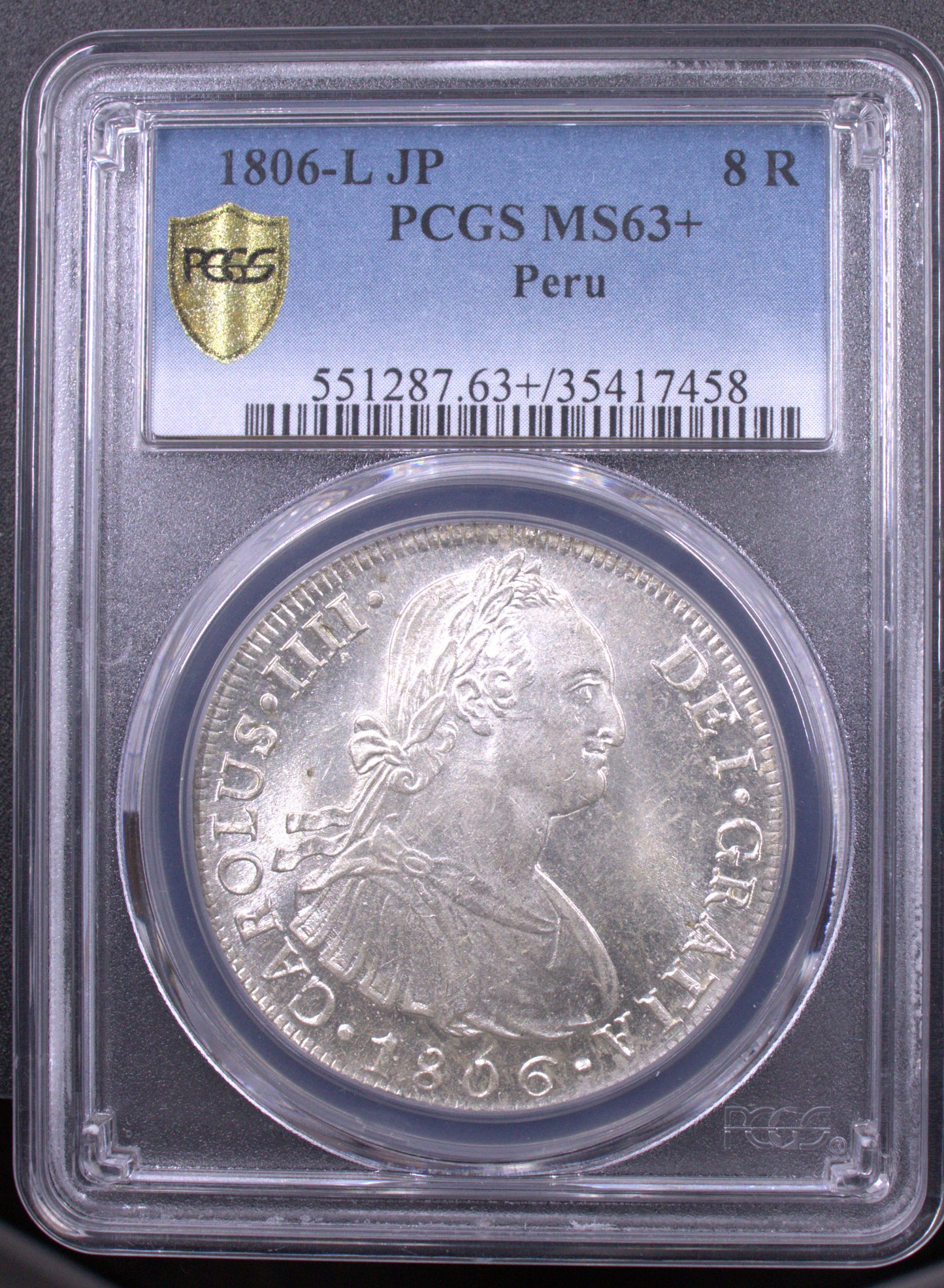 1806-L JP 8 Real Peru PCGS MS63+