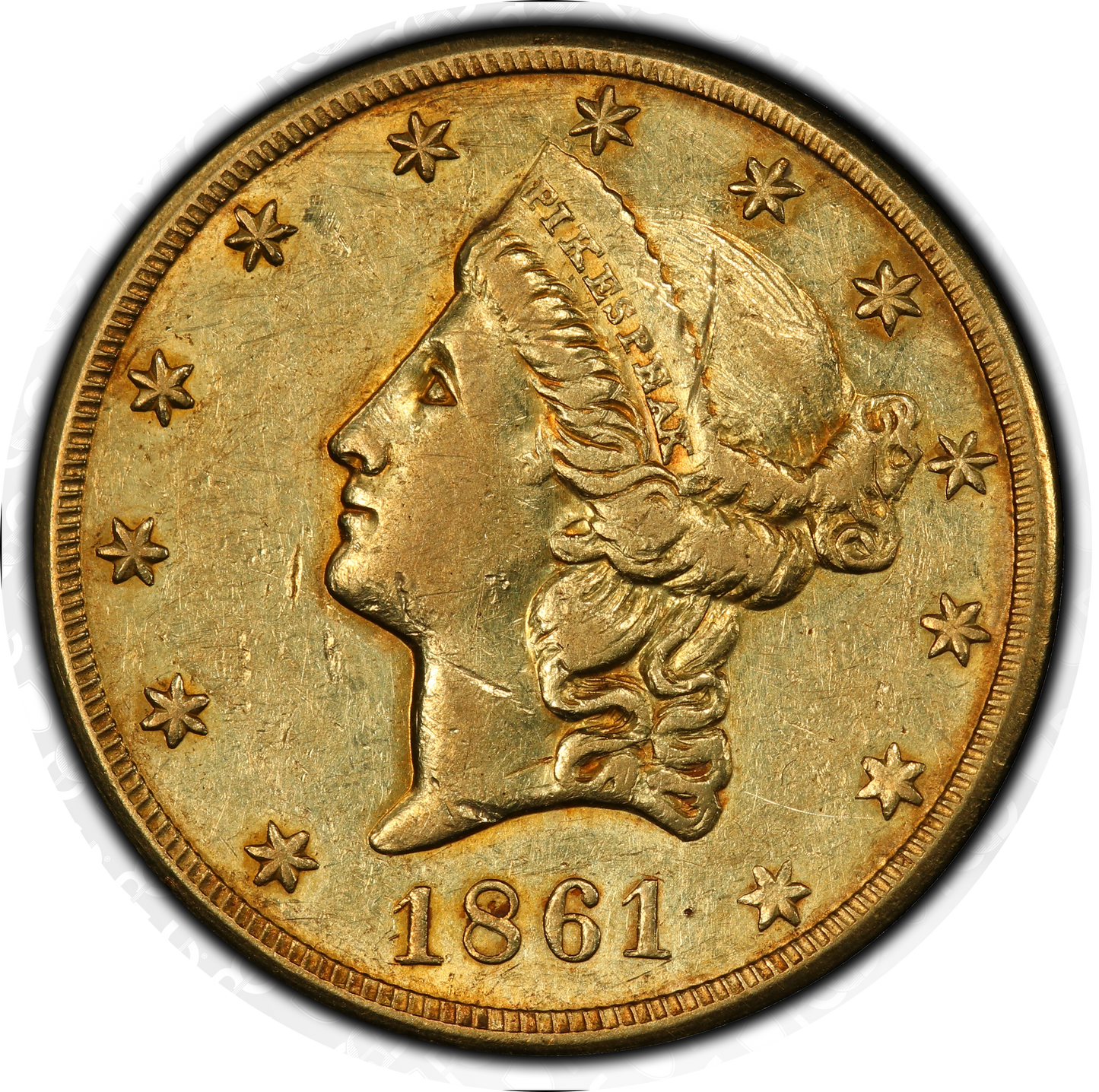 1861 $20 Clark Gruber AU50 PCGS