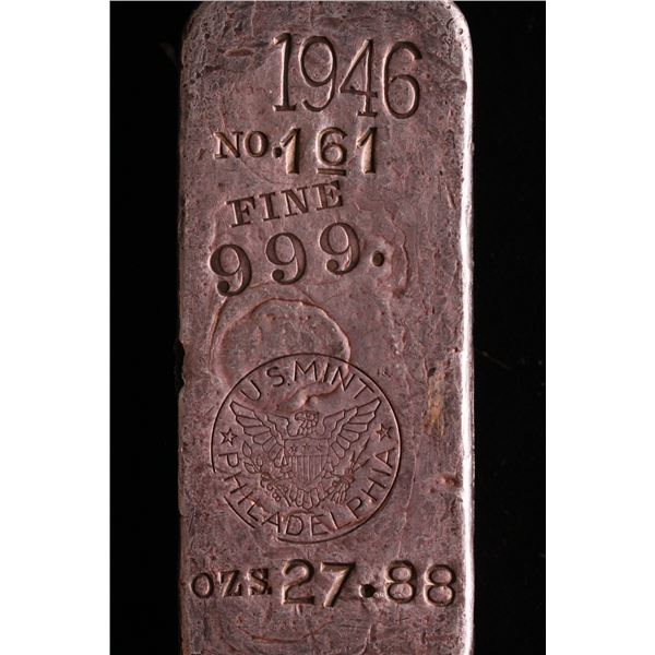 1946 Philadelphia Mint Silver Ingot. 27.88 Ounces