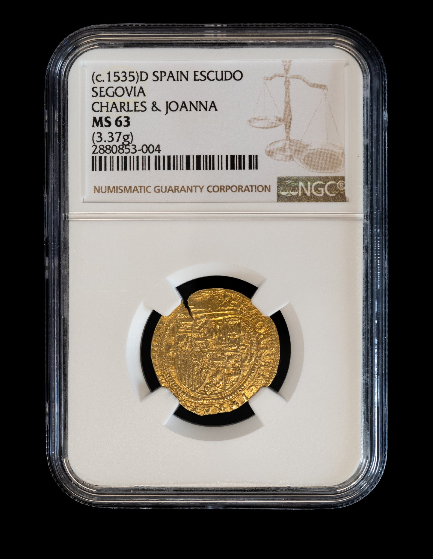 Circa 1535 Segovia 1 Escudo Gold Cob  Finest Known  NGC MS-63