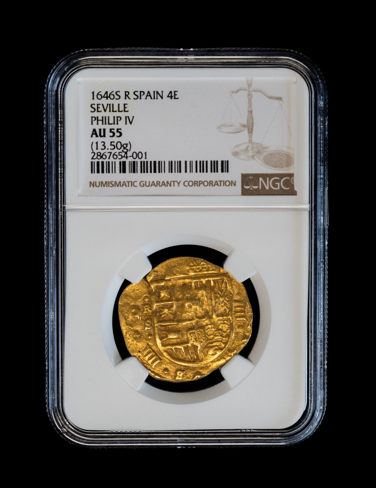 1646 Seville 4 Escudos Gold Cob NGC AU-55