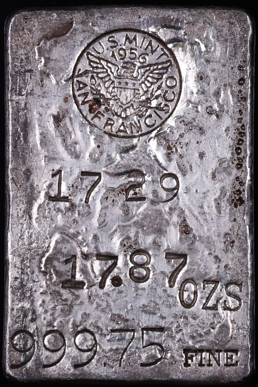Lingote de plata tipo 3 de la Casa de la Moneda de San Francisco de 1956, 17,87 oz