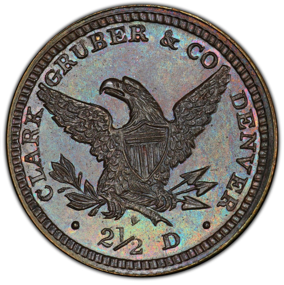 1861 年 $2.50 克拉克·格魯伯，銅模試用 PCGS M64BN