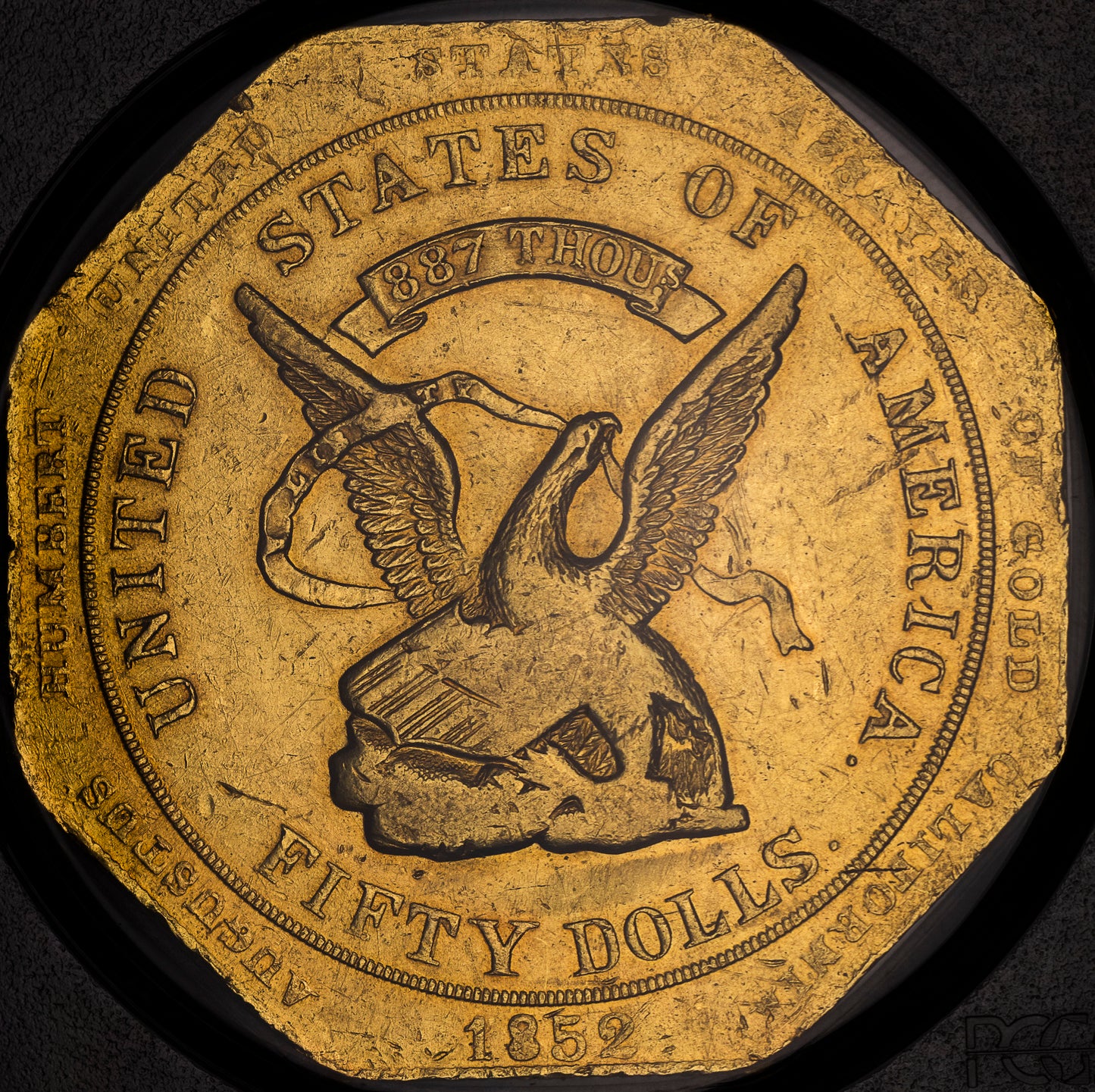 1852 "887" $50 RE Augustus Humbert MS61 PCGS