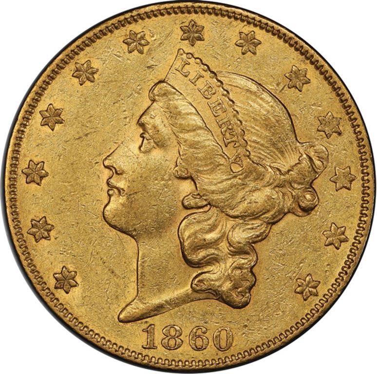 1860 年 20 美元 PCGS AU55 CAC